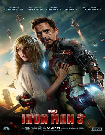 Poster Of Iron Man 3 2013 Dual Audio 500MB BRRip 720p ESubs HEVC Free Download Watch Online downloadhub.in