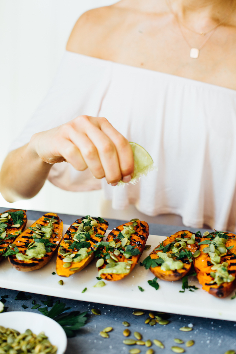 Crushed GRILLED SWEET POTATOES WITH CHIMICHURRI