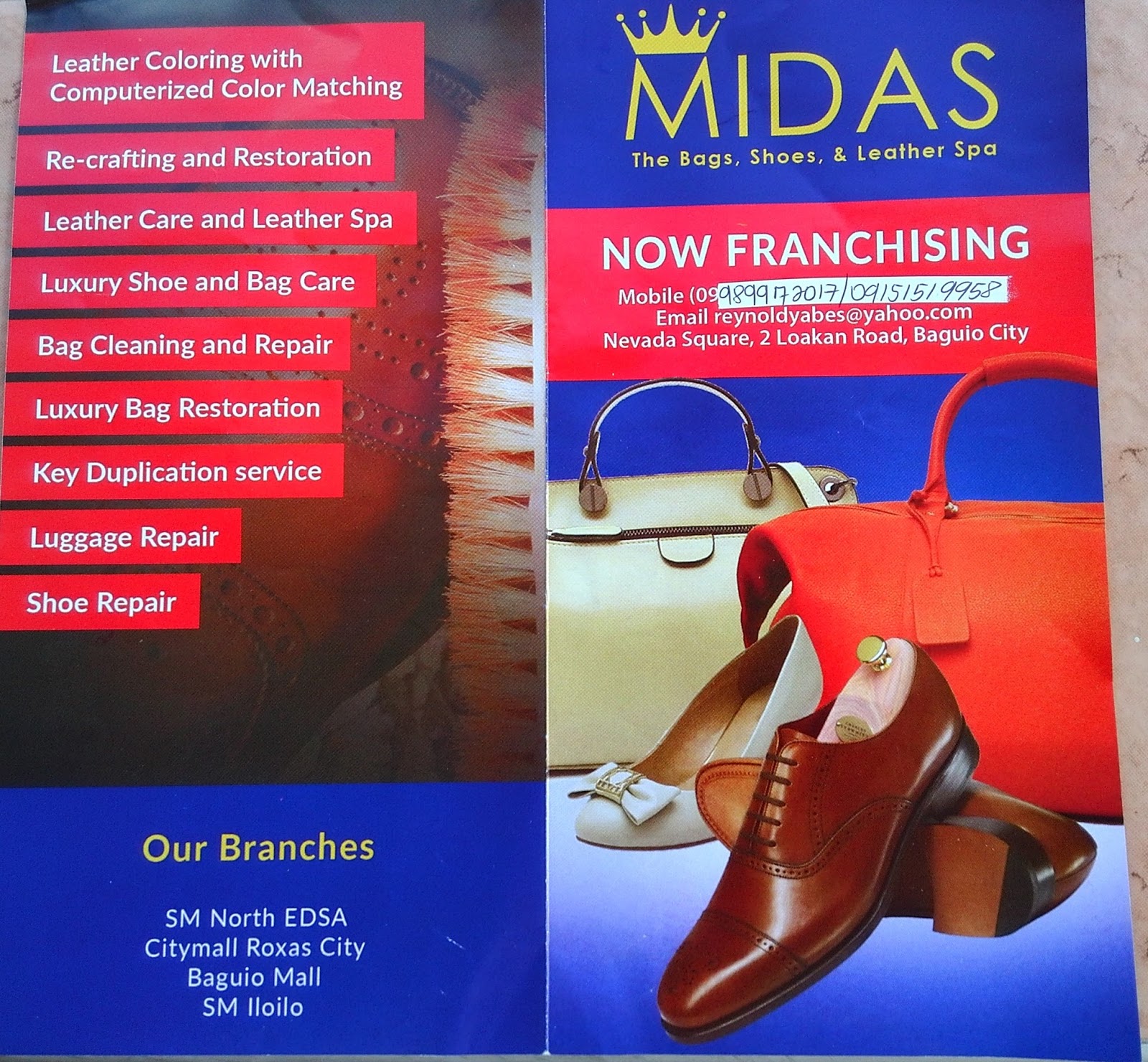 Philippine Franchise Business MIDAS The Bags, Shoes and Leather Spa