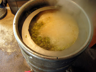 Boiling hops in Nathan's keggle.