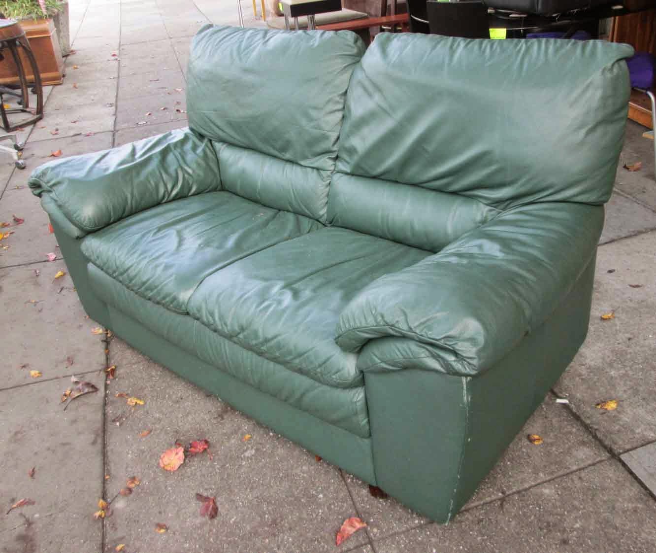 UHURU FURNITURE & COLLECTIBLES SOLD Green Leather Loveseat 125