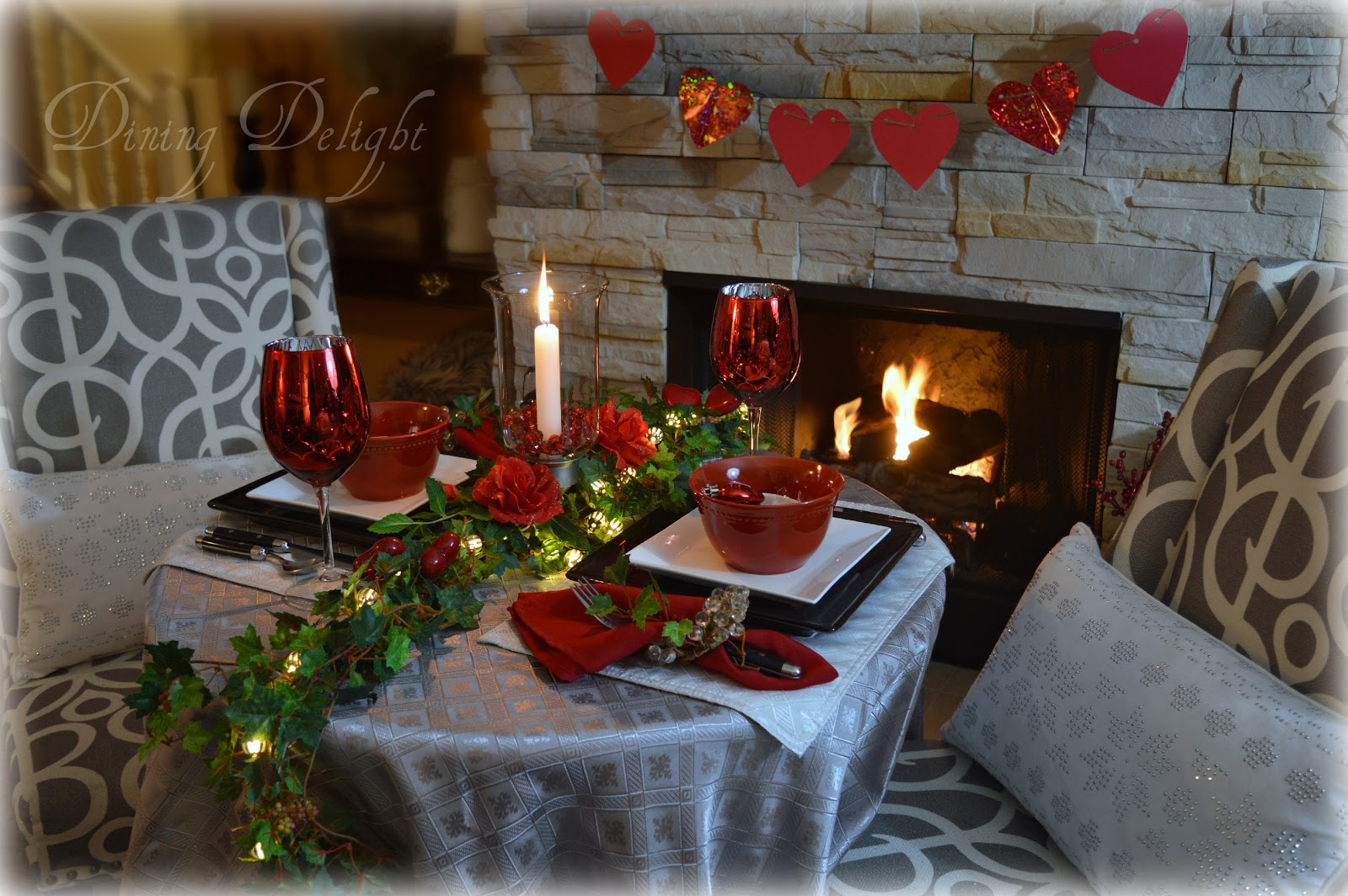 Dining Delight Romantic Fireside Valentine Tablescape