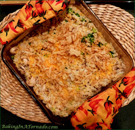 French Onion Brown Rice Casserole, a hearty side dish of rice and vegetables cooked with the flavors of French Onion Soup | Recipe developed by www.BakingInATornado.com | #recipe #rice 