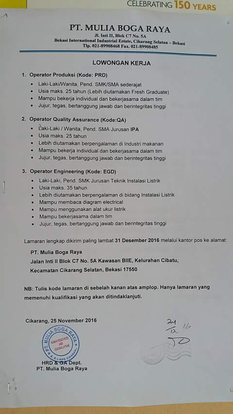Loker Pt Mulia Boga Raya Peluang Kerja Indo