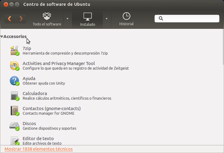 Centro de software de Ubuntu instalados