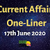 Current Affairs One-Liner: 17th June 2020