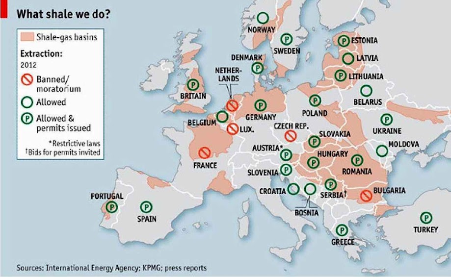 Jazidas de gás e petróleo de xisto na Europa podem trazer alívio geral a ricos e pobres. Fonte: International Energy Agency, KPMG e serviços de imprensa.