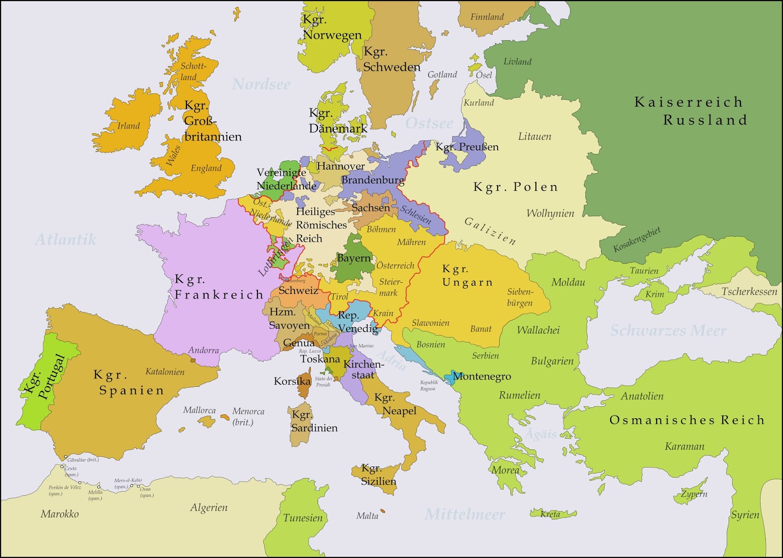 A map of Europe (1748 - 1766)