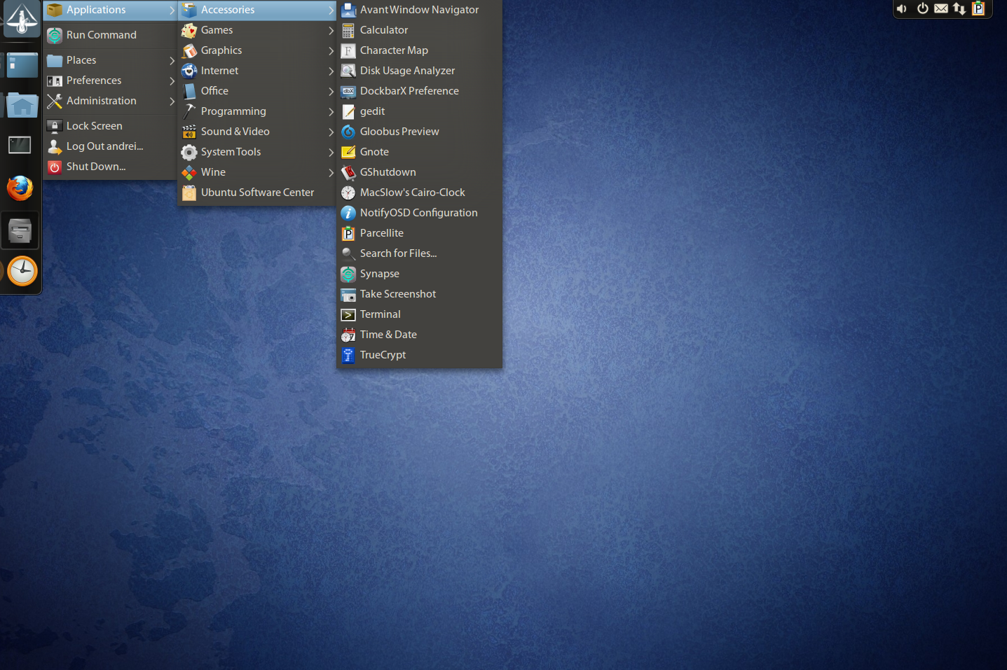 Linux в стиле mac os. Первая версия firefox. Шаблон awn. Стандартные приложение linux. Верхняя панель.