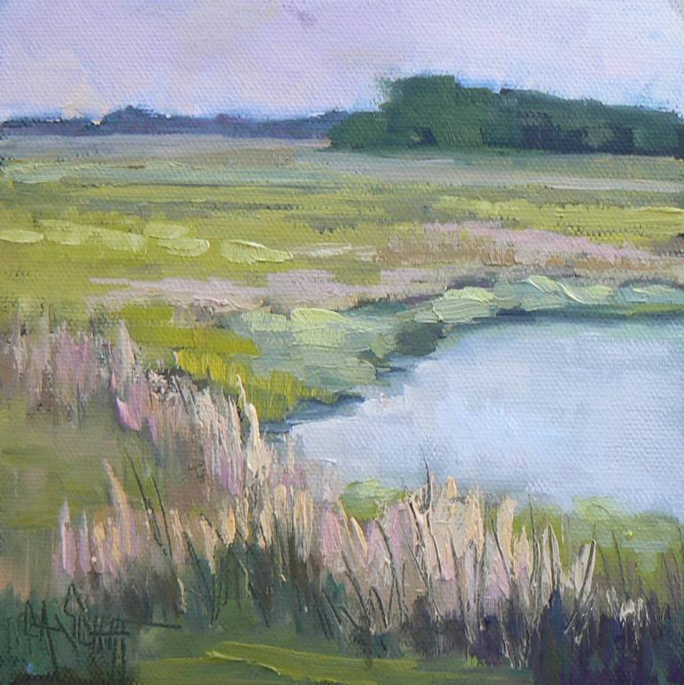 CAROL SCHIFF DAILY PAINTING STUDIO Marshes of Maine, 6x6, Oil, SOLD