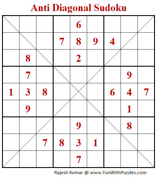 Anti-Diagonal Sudoku Puzzle (Fun With Sudoku #304)