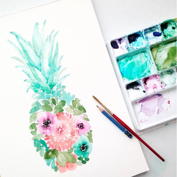 watercolor floral pineapple painting by Elise Engh