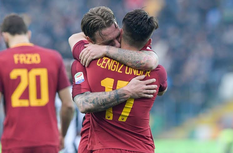 Udinese-Roma 0-2 con gol di Under e Perotti, stasera Genoa-Inter