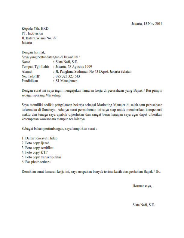 Contoh Surat Lamaran Kerja Hotel Lulusan Sma Contoh Surat