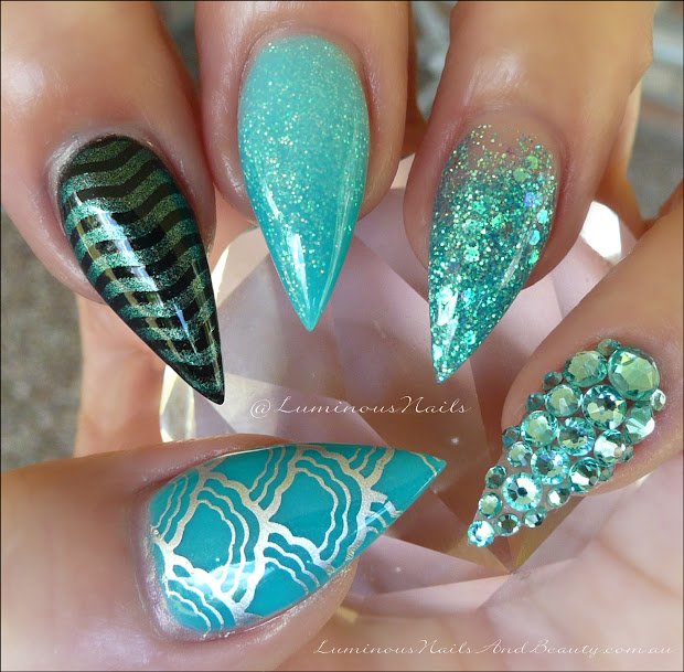luminous nails turquoise & teal