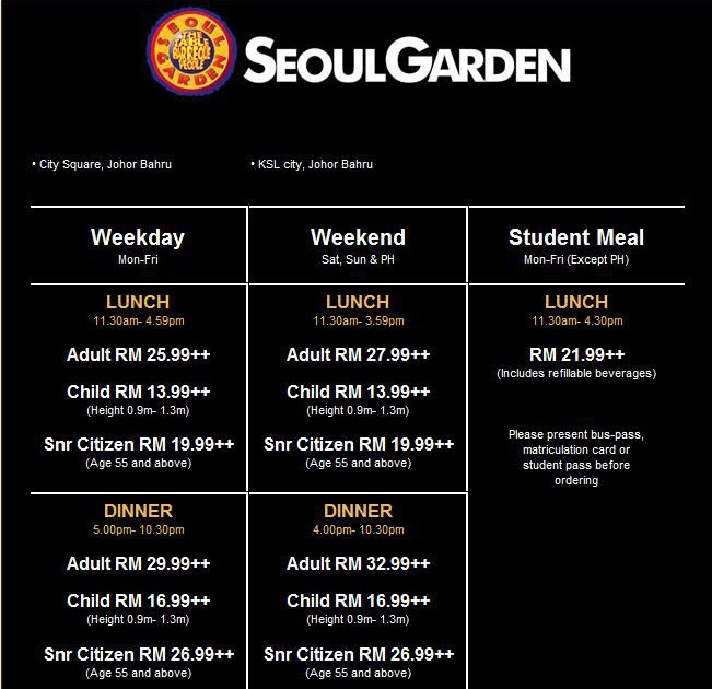 Food Street: Seoul Garden Johor All U Can Eat Buffet Price