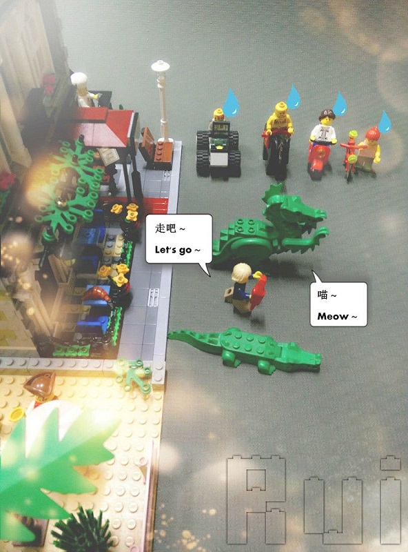 Lego wander with dinosaur and crocodile