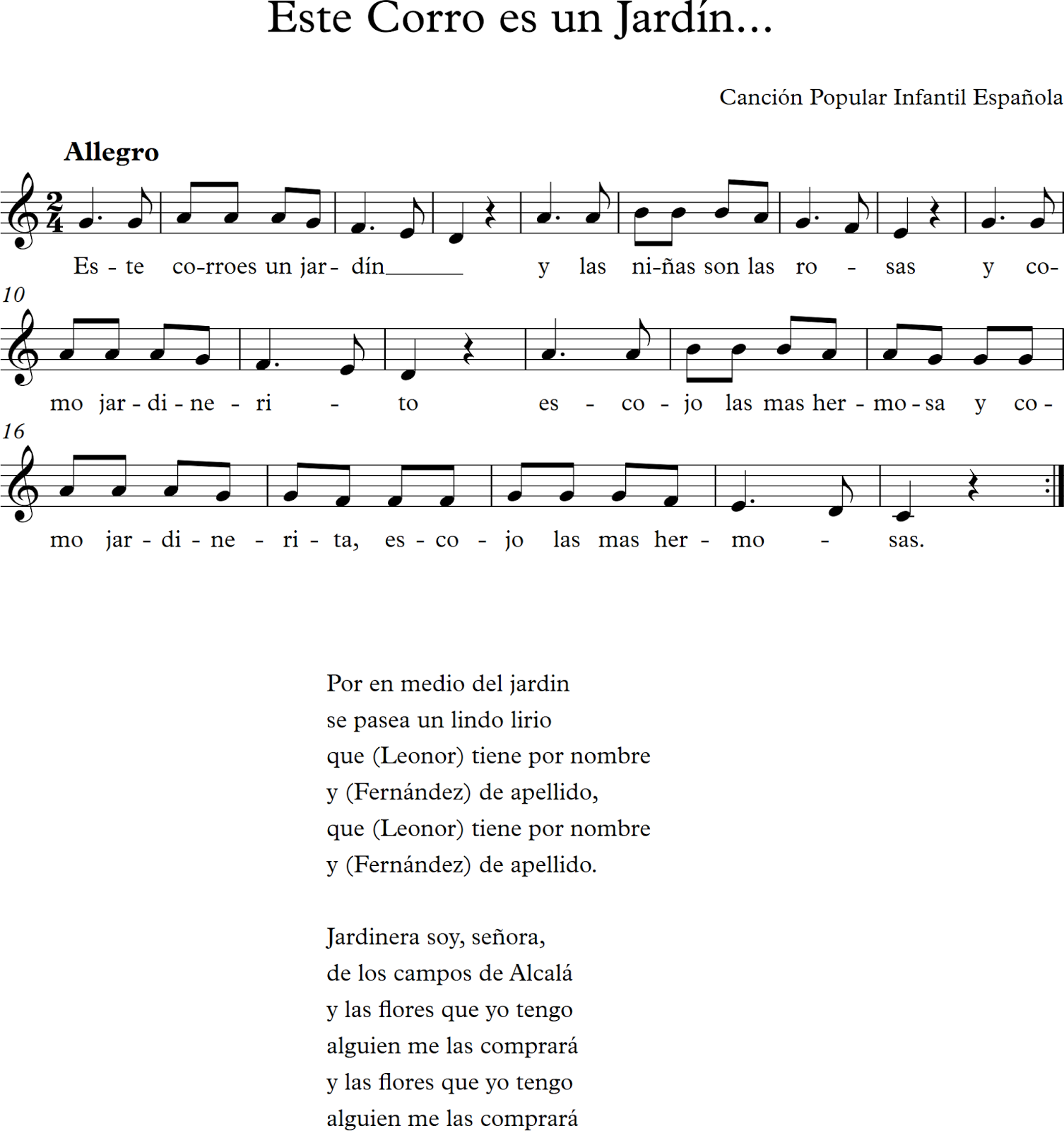 Este Corro es un Jardín. Partitura para flauta dulce Descubriendo la