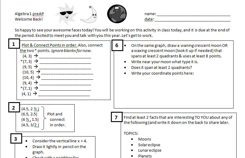 Math Teacher Mambo: Algebra 1 Eclipse Day 1 Activity