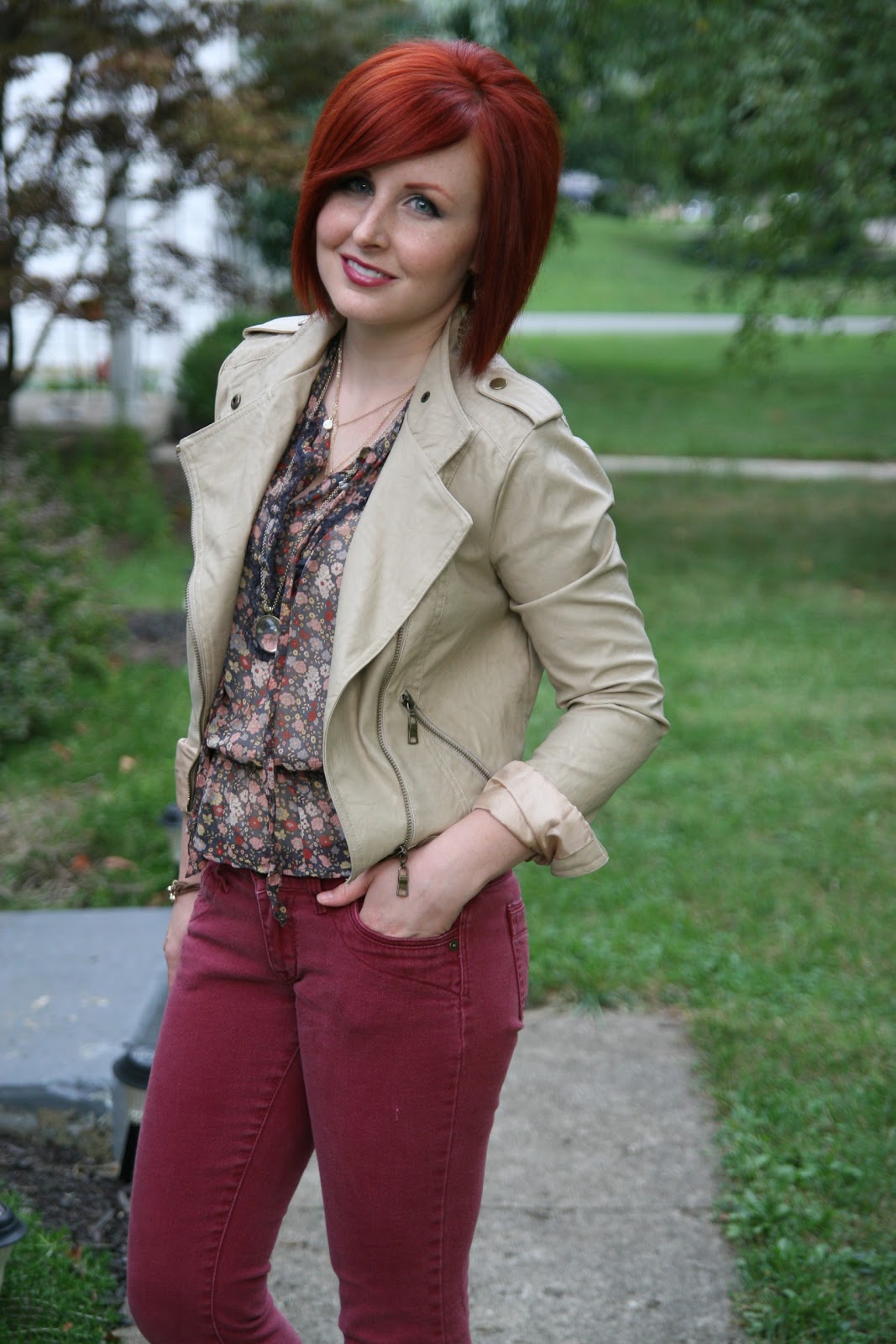 Thrift and Shout Cute Outfit of the Day Burgundy Jeans