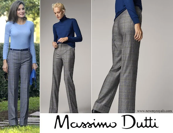 Queen Letizia wore Massimo Dutti large plaid trousers