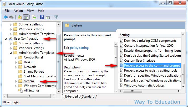 local group policy disable command prompt