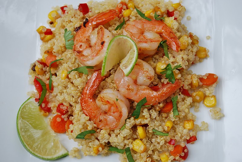 Ginger Lime Shrimp Quinoa with Red Pepper and Yellow Corn