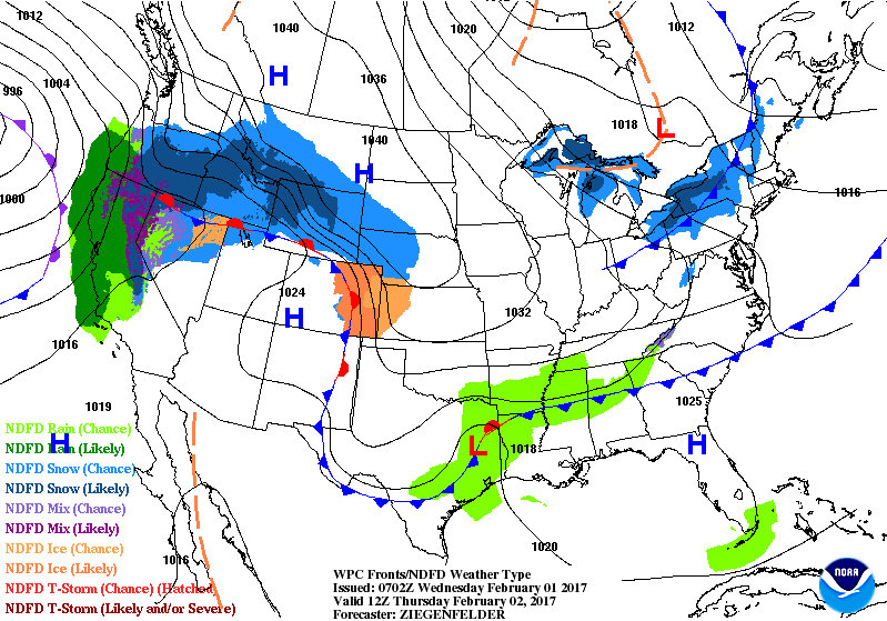 National Surface Map for Thursday Feb 2nd National Surface Map for Thursday Feb 2nd
