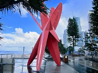 New Red Surfboard sculpture on Surfers Paradise Beach 