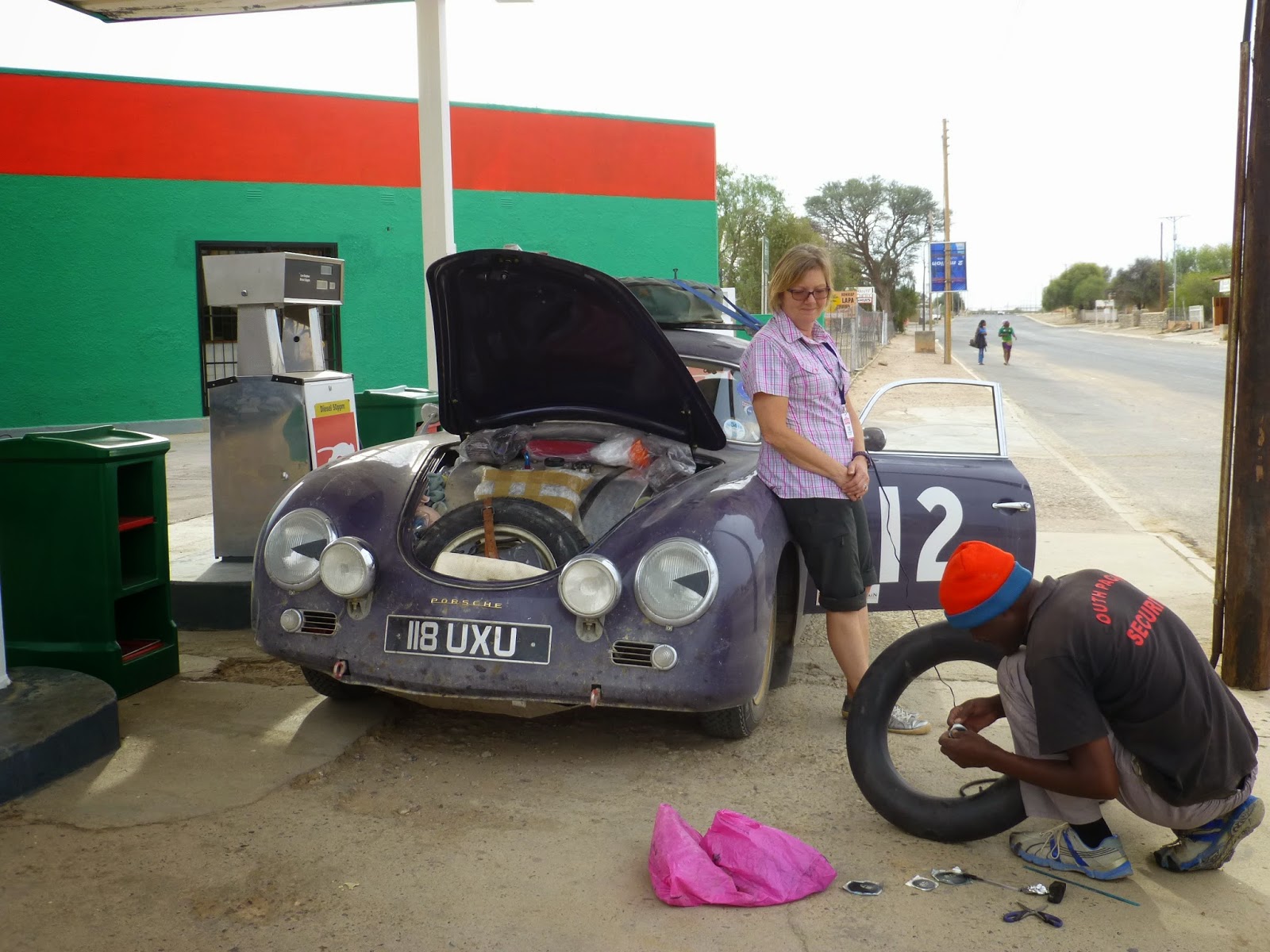 Porsche 356A with a puncture in Africa