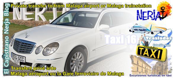 Servicio de traslado privado en taxi Mercedes del aeropuerto de Málaga, Estación de tren AVE, Puerto Marítimo, a Nerja.