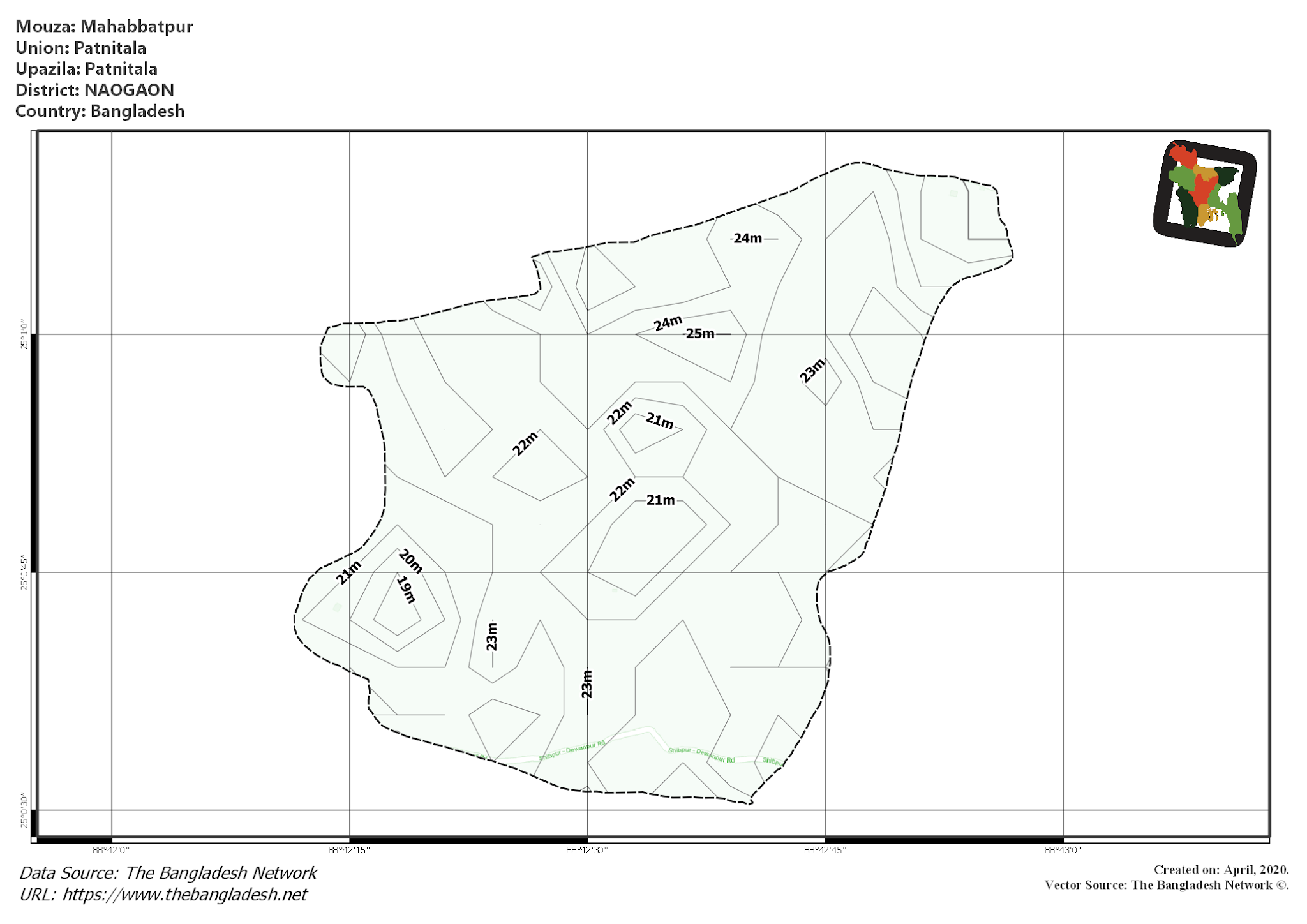 Map of Mahabbatpur Mouza of Patnitala Upazila, NAOGAON, Bangladesh.