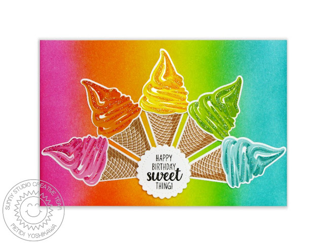 Sunny Studio Stamps Two Scoops Rainbow Sherbet Ice Cream Card by Mendi Yoshikawa