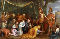 Alejandro visita a las princesas persas. Óleo por Charles Le Brun. siglo XVII. Trianon, Versalles.