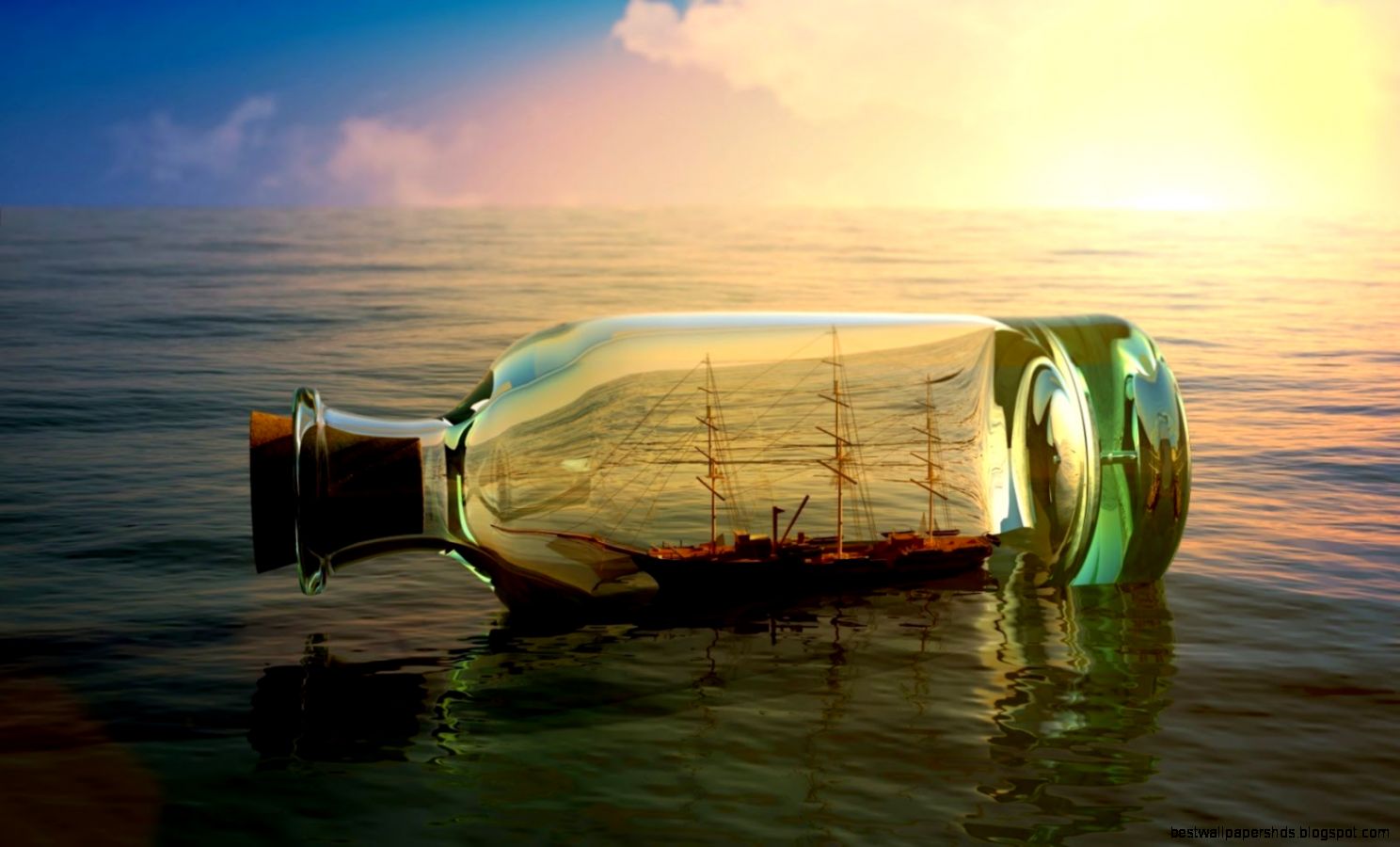 Bottle Ship Wallpaper HD Desktop