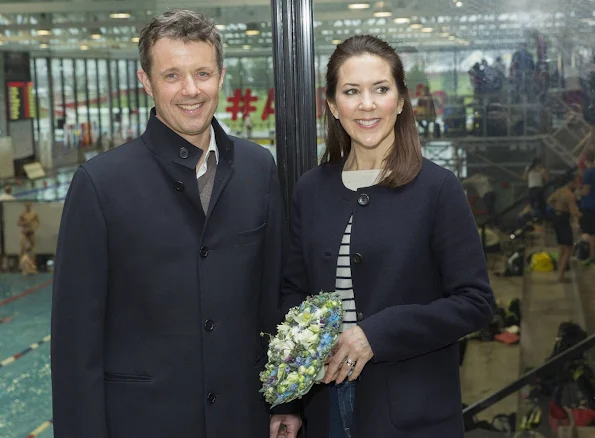 Crown Princess Mary and Crown Prince Frederik of Denmark attends the qualification regatta Danish Open at the Bellahoj Swimming Stadium