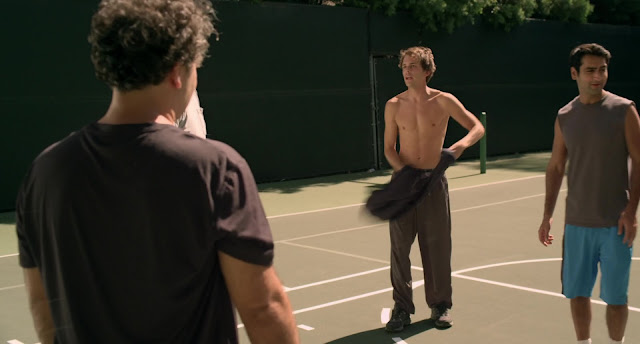 Johnny Simmons shirtless in The Late Bloomer.