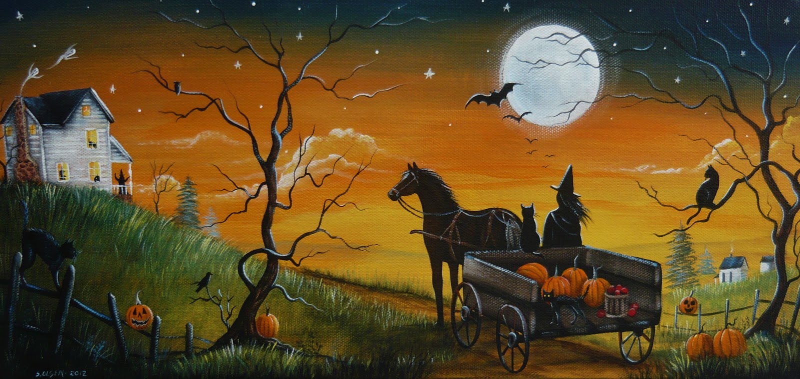 MAGIC BRUSH STUDIO ORIGINAL Halloween painting on canvas on ebay