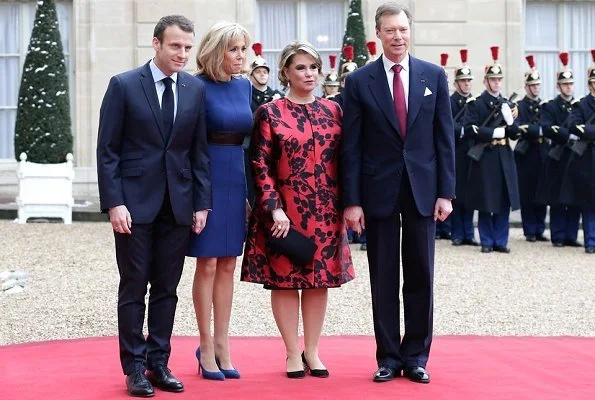 Grand Duke Henri, Grand Duchess Maria Teresa, French President Emmanuel Macron and Brigitte Macron