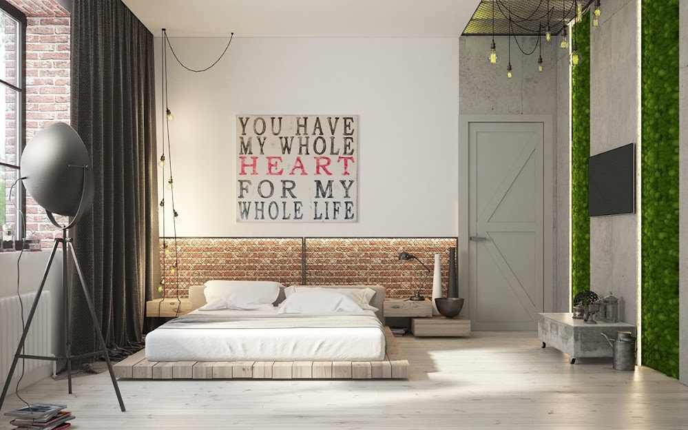 futon-bed-industrial-brick-wall-bedroom