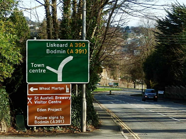 Road sign to Bodmin, Liskeard and visitor attractions in Cornwall