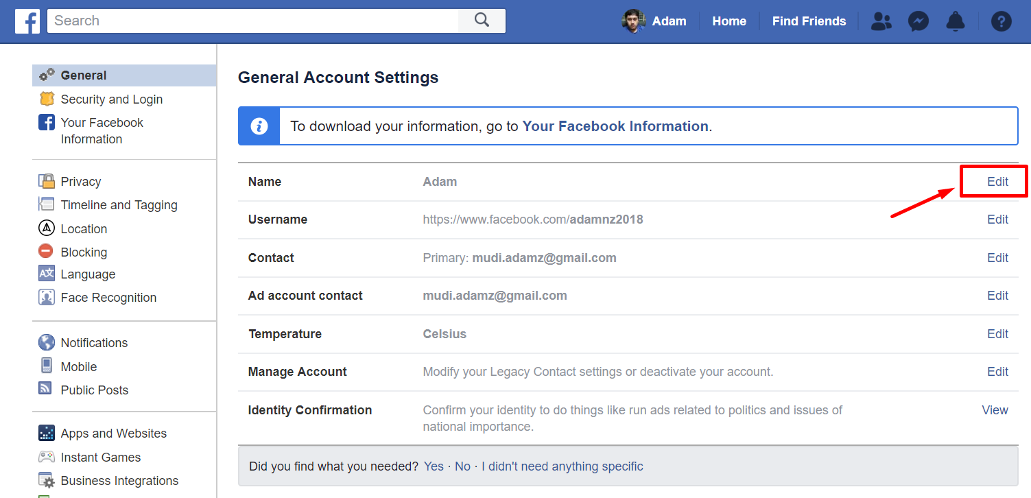 How To Change Facebook Name