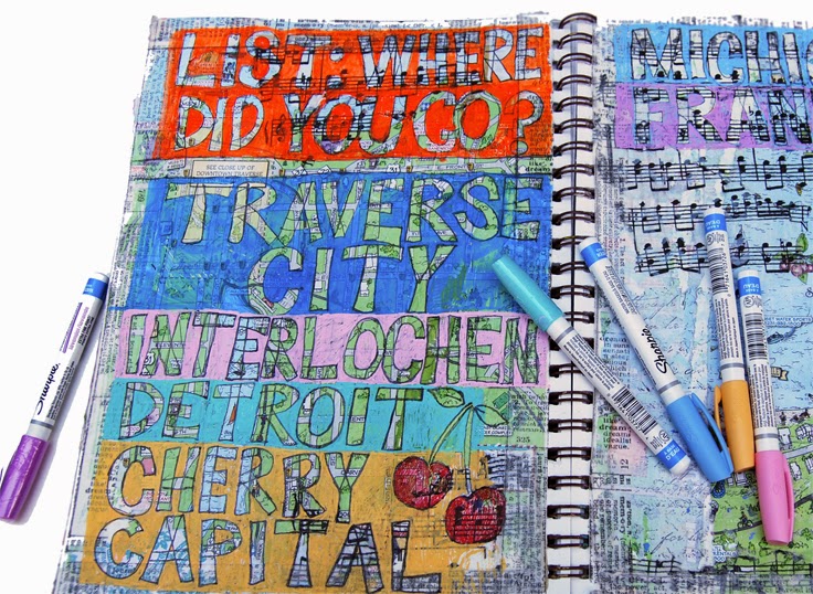 art journal pages on http://schulmanart.blogspot.com/2014/07/art-journal-prompt-where-did-you-go.html art journal pages on http://schulmanart.blogspot.com/2014/07/art-journal-prompt-where-did-you-go.html