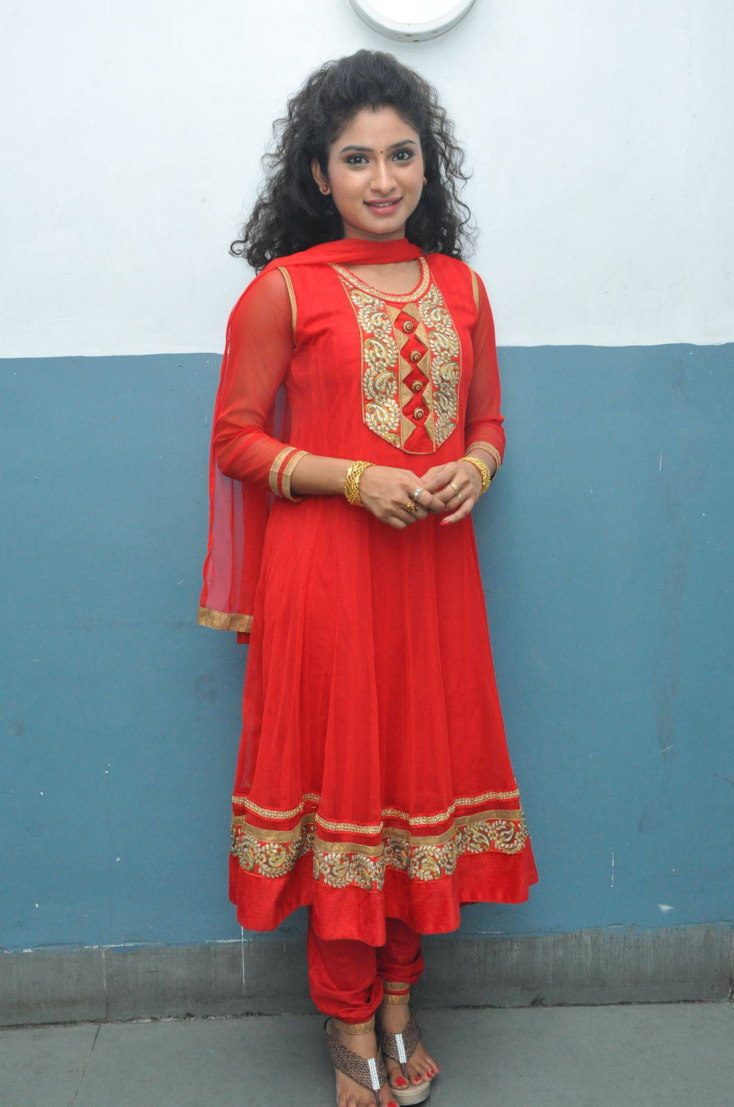 Tollywood Actress Vishnu Priya Stills In Red Salwar Kameez