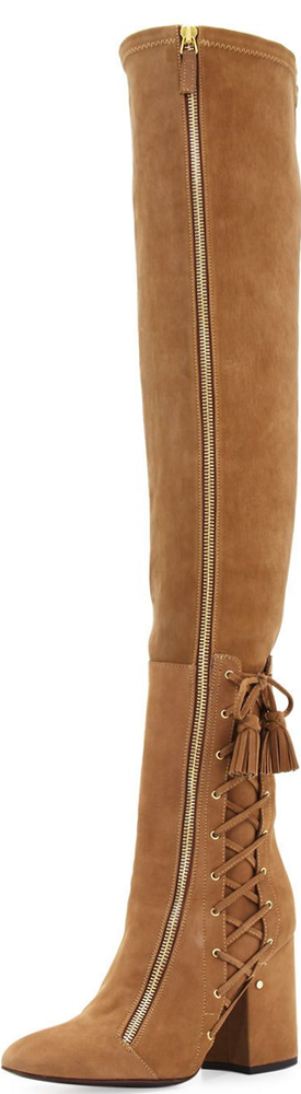 Laurence Dacade Suede Laced-Side Over-the-Knee Boot, Beige