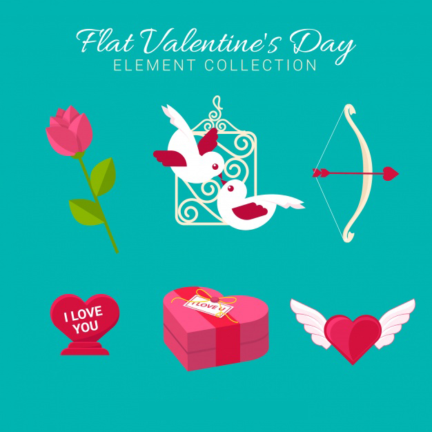 Flat valentine elements collection Free Vector