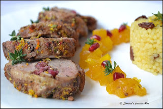 Rulada din piept de rata cu chutney de mango si cous-cous cu stafide