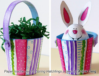 Paint Annie Lang's Springtime Basket with bunny egg character Annie Lang's FREE project instructions and patterns to make paper mache painted egg characters