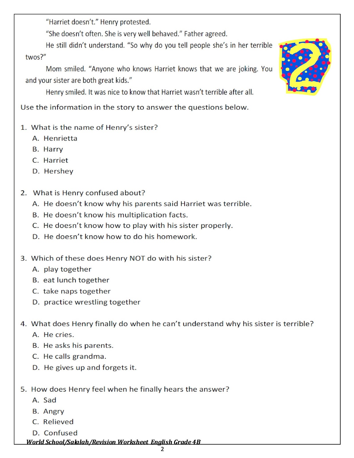 Birla World School Oman: Homework for Grade 4 as on 19/04/2018