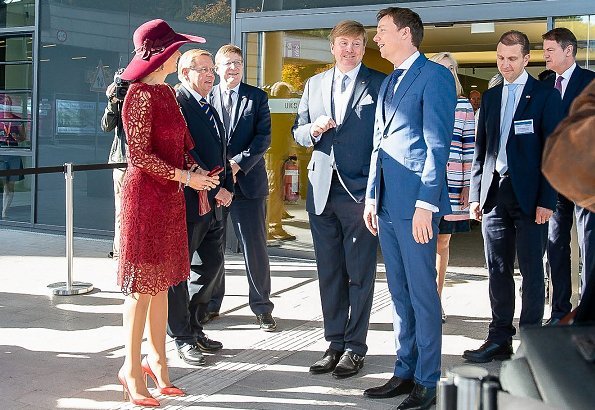 Queen Maxima wore Natan red lace dress and red Natan pumps for Völklinger Ironworks and University Medical Centre visit